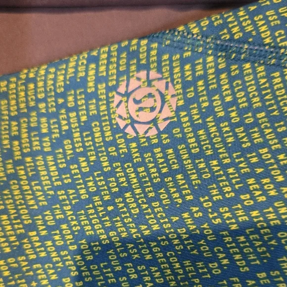 Lululemon Athletica Blue and Yellow Text Leggings - Picture 2 of 6